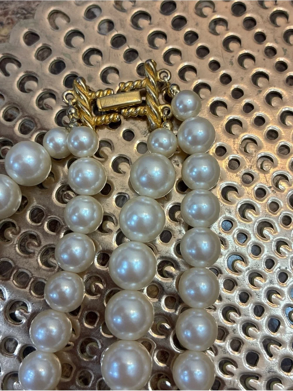 VINTAGE lot Of 2  Faux Pearl Necklace Doble & Triple Strand White Beads Goldtone